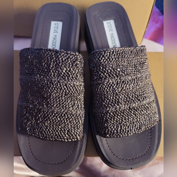 Steve Madden Wedge Sandals. Dark Brown with Glitter. Pretty! Brand New 💎 - Picture 5 of 7